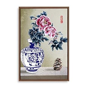 Framed Canvas Wall Art for Living Room, Bedroom Blue and White Porcelain Canvas Prints for Modern Home Decoration Ready to Hang - 16"x24" inches