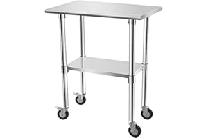 AHLOKI Stainless Steel Work & Prep Table with Caster Wheels and Under Shelf for Restaurant, Home, Hotel,30''x18''