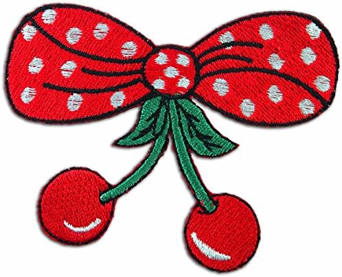 Bafunzo Cherry Dot Ribbon Embroidered Iron on Patch Red