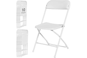 LING RONG 10 Pack White Plastic Folding Chairs Indoor Outdoor Portable Stackable Commercial Seat with Steel Frame Heavy Duty Foldable Chair for Events Office Wedding Party Dining 350lbs Capacity