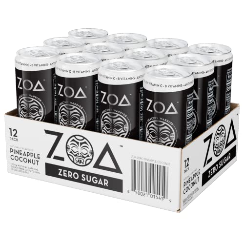 ZOA Energy Drink, Pineapple Coconut 12 Fl Oz Zero Sugar, Vitamins
