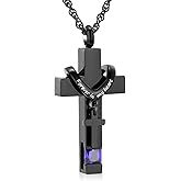 shajwo Cross Urn Necklace for Ashes Birthstone Rose Flower Cremation Jewelry for Women Gilrs Keepsake Memorial Ashes Pendant