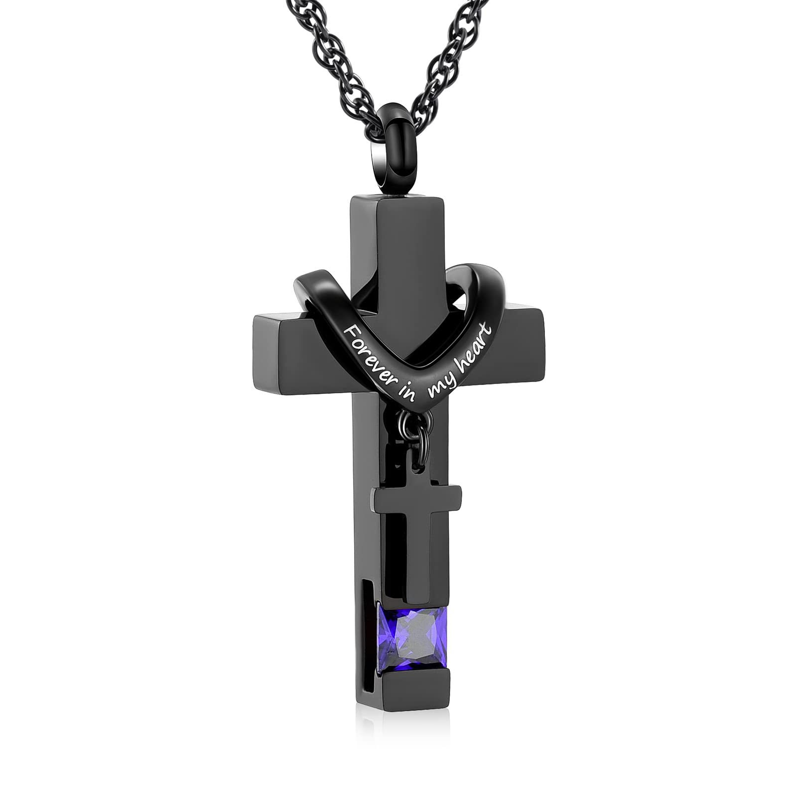 shajwo Cremation Cross Urn Necklace for Ashes Jewelry for Women Men Memorial Keepsake Birthstone Pendant for Human Pet,Purple, (SH-F12245-LP)