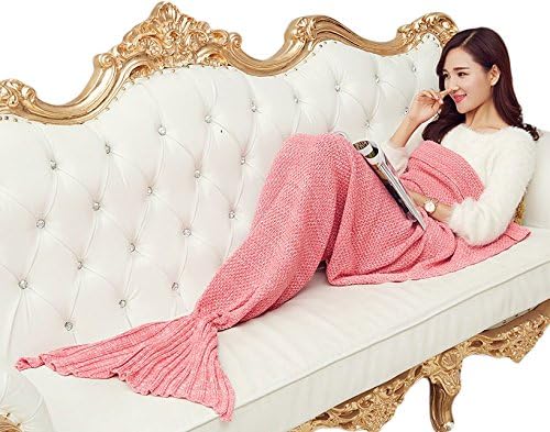 JUSYEA Knitted Mermaid Tail Blanket for Adults and Kids, 71'' x 35.5''/56'' x 28''/35.5'' x 25''