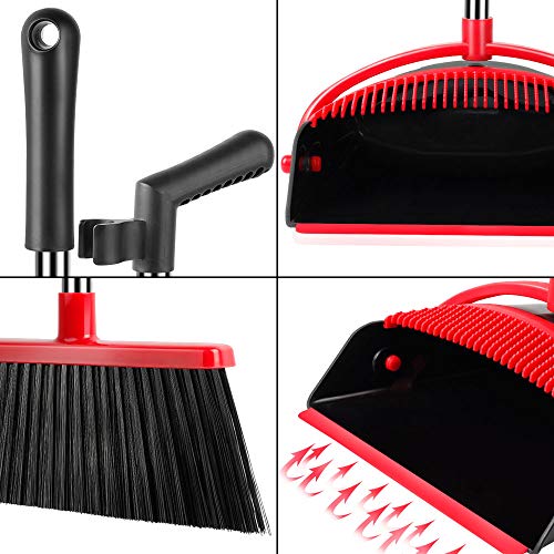 image for UDAODFA Premium Long Handle Broom and Dustpan Set, Self-Cleaning Broom