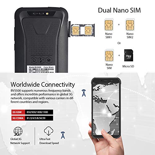 image for Rugged Cell Phone Unlocked, Blackview BV5500 GSM IP68 Waterproof Smart
