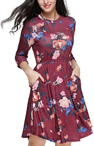 Girl2Queen Women's Floral Swing Dress Long Sleeve Casual Loose Fit Dress With Pocket