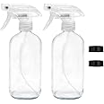 Easeen 2 Pack of 16 oz Glass Spray Bottles – Refillable Clear Containers with Adjustable Sprayer for Essential Oils, Plants,