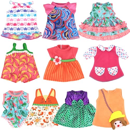 ECORELF 10 Set Alive Baby Doll Clothes, Doll Clothes and Accessories for 10-12 Inch Girl Dolls Outfits Include Cute Jumpsuit, Skirts