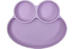 Abiie Octopod Frog Silicone Plates with Suction - Spill Proof, Easy to Clean - BPA-Free Bowl - Suction Plates for Baby and Toddler - Training & Feeding Divided Grip Dish (Pink Lavender)