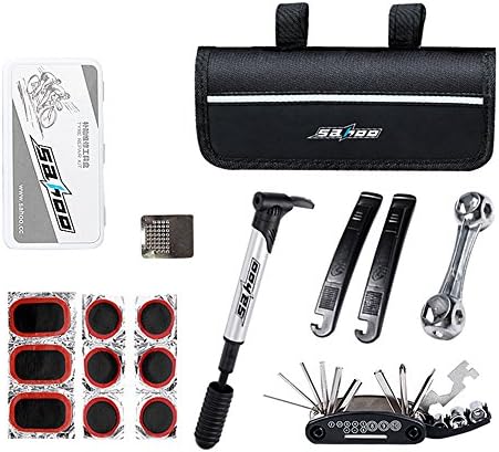 Bike Repair Tool Kits, BODECIN 16 in 1 Multifunction Purpose Bike Bicycle Repair Tool Kit Set with Saddle Bag, Bike Mini Pump Tire Inflator and Patch Crowbar