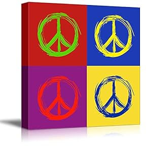 Canvas Wall Art - Multi-Color Pop Art with Anti-War Sign - Giclee Print Gallery Wrap Modern Home Art Ready to Hang - 12" x 12"