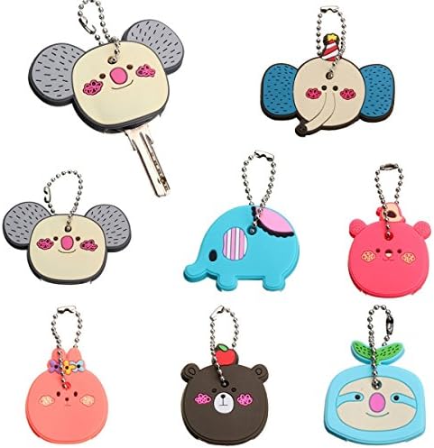 Silicone Cover Cap Keychain Cute Shell Koala Bear Elephant Rabbit Storage Holder Cartoon Ring Gift (Random: Pattern)