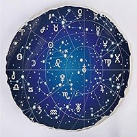 YOUWENll Round Decorative Throw Pillow Floor Meditation Cushion Seating/Constellation of Zodiac and Planets Original Collection Coordinates of Celestial/for Home Decoration 17"x17" Dark Blue