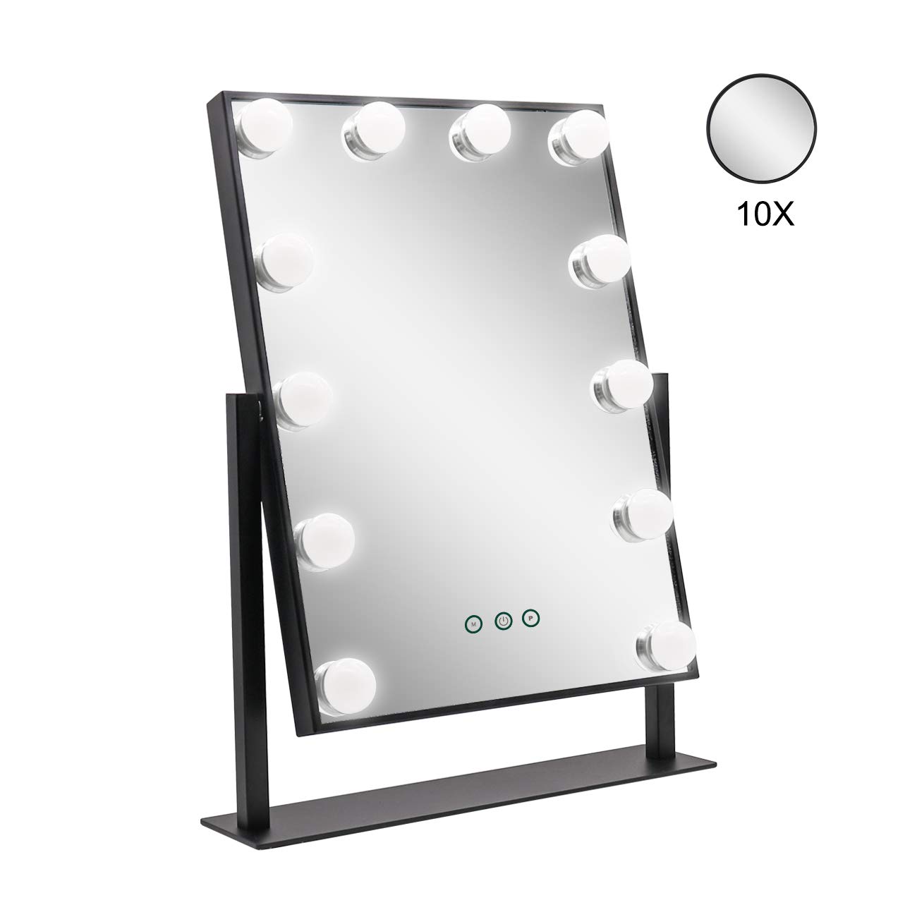 AILEEKISS Makeup Mirror with Lights Vanity Mirrors 12pcs Dimmable LED Bulbs with 3 Touch Control Design, Hollywood Style Make up Tabletops Mirror (Square Black 12 Lights)