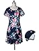 ZESICA Women's Crew Neck Short Sleeve Floral Shift Dress with Pockets Navy Blue Large