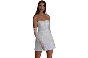 BOFDUFO Short Wedding Dresses for Bride 2024 Lace Applique 3D Flower Tulle Mini Boho Bridal Gowns for Wedding