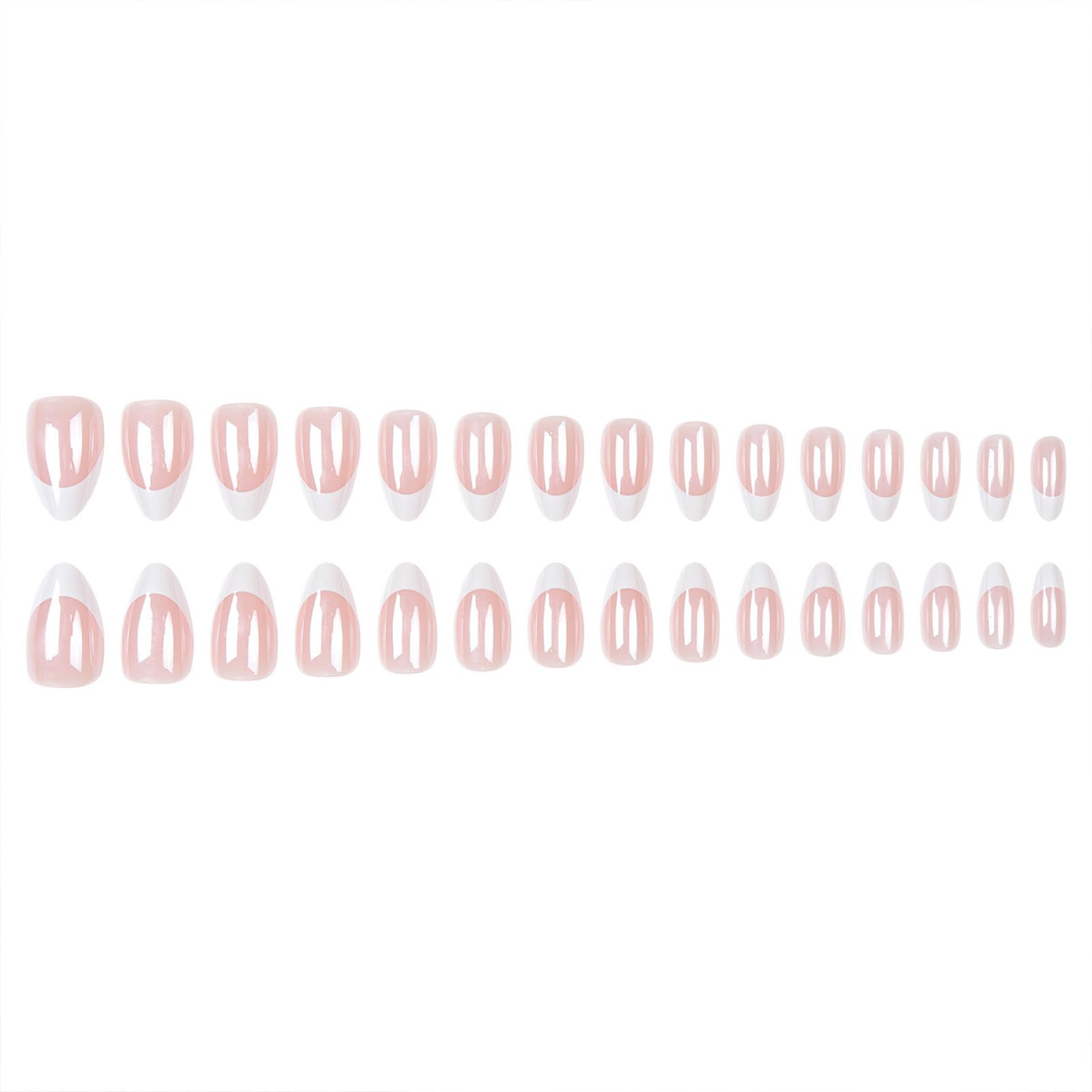 Chrome Press on Nails Short Almond Fake Nails White French Tip Nails Press ons Glossy Glue on Nails French Acrylic Nails Nude False Nails Artificial Stick on Nails for Women 30 Pcs - Image 5