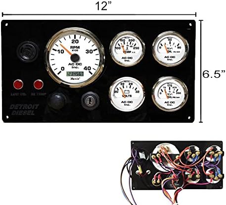 AC DC 24V Black Detroit Diesel Marine Engine Instrument Panel, White Gauges