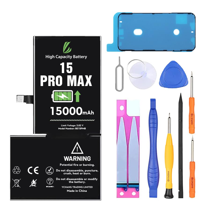 LL TRADER Battery for iPhone 15 Pro Max, 15000mAh High Capacity Replacement Battery for iPhone 15 Pro Max with Full Set Repair Tool Kit 2025 New for US