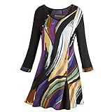 Women's Tunic Top - Sierra Sunset Design On Black Blouse