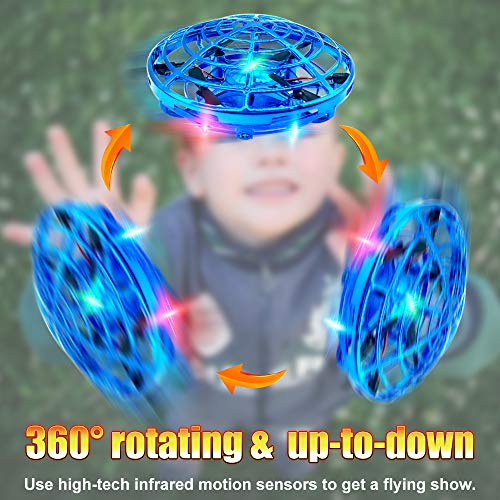 Hand Drones, Hand Operated Drones, econoLED Boy Toys Kids Hand Controlled Flying Ball Drone,Hands Free Mini Flying Ball Helicopter with 2 Speed & 5 LED Lights for Boys, Girls, Kids Gift (Blue) - Thumbnail 4
