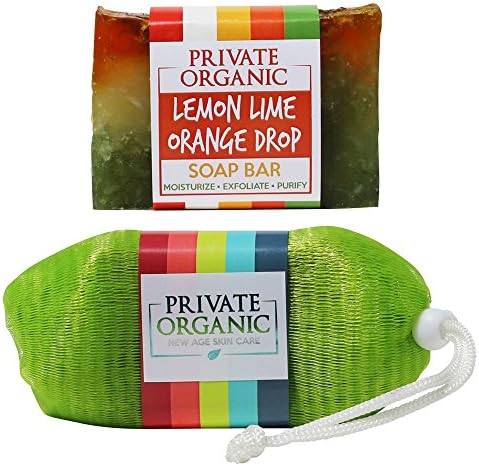 All Natural Vegan Bar Soaps - USDA Certified Organic- Handmade - Exfoliating &amp; Moisturizing- Beautiful Scent- Best For Body/ Face/ Hands - With Soap Saver Pouch (Lemon Lime Orange Drop)