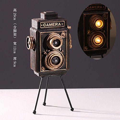 SQBJ Creative European Retro Three Tripod Camera Lighting Decoration Model Props Old Classical Decor with Nostalgia,Golden Double Lens with Light