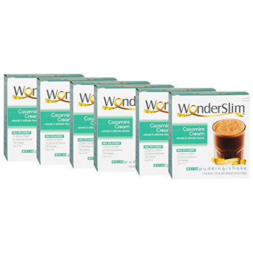 WonderSlim Low-Carb Meal Replacement Shake / High Protein Shake / Aspartame Free Diet Shake &amp; Pudding Mix (15g Protein) - CocoMint Cream (7 ct) 6 Box Value Pack (Save 10%) - Low Carb, Gluten Free