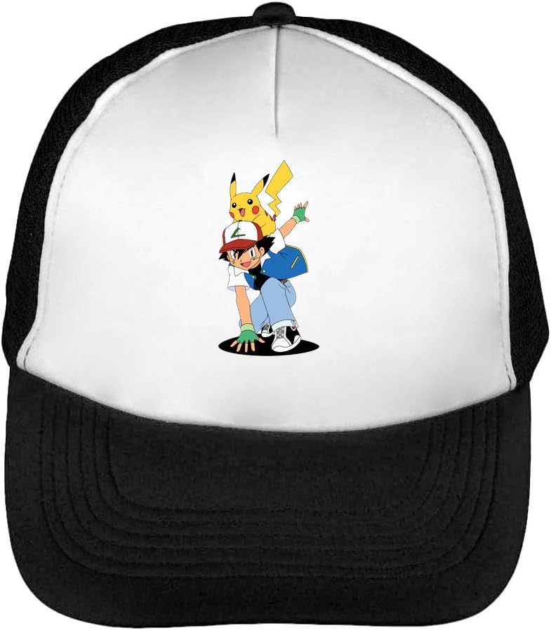 Ash Ketchum and Pikachu Men's Baseball Trucker Cap Hat Snapback Black White