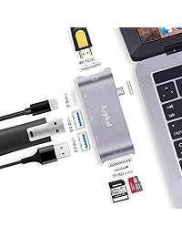 USB C Hub Ryphal Adaptador de MacBook 6 en 1 Tipo C 3.1 USB C adaptador con 2 puertos USB-C 3.0, lector de tarjetas SD TF, puerto HDMI y puerto de carga PD para MacBook Pro, etc. (gris espacio)