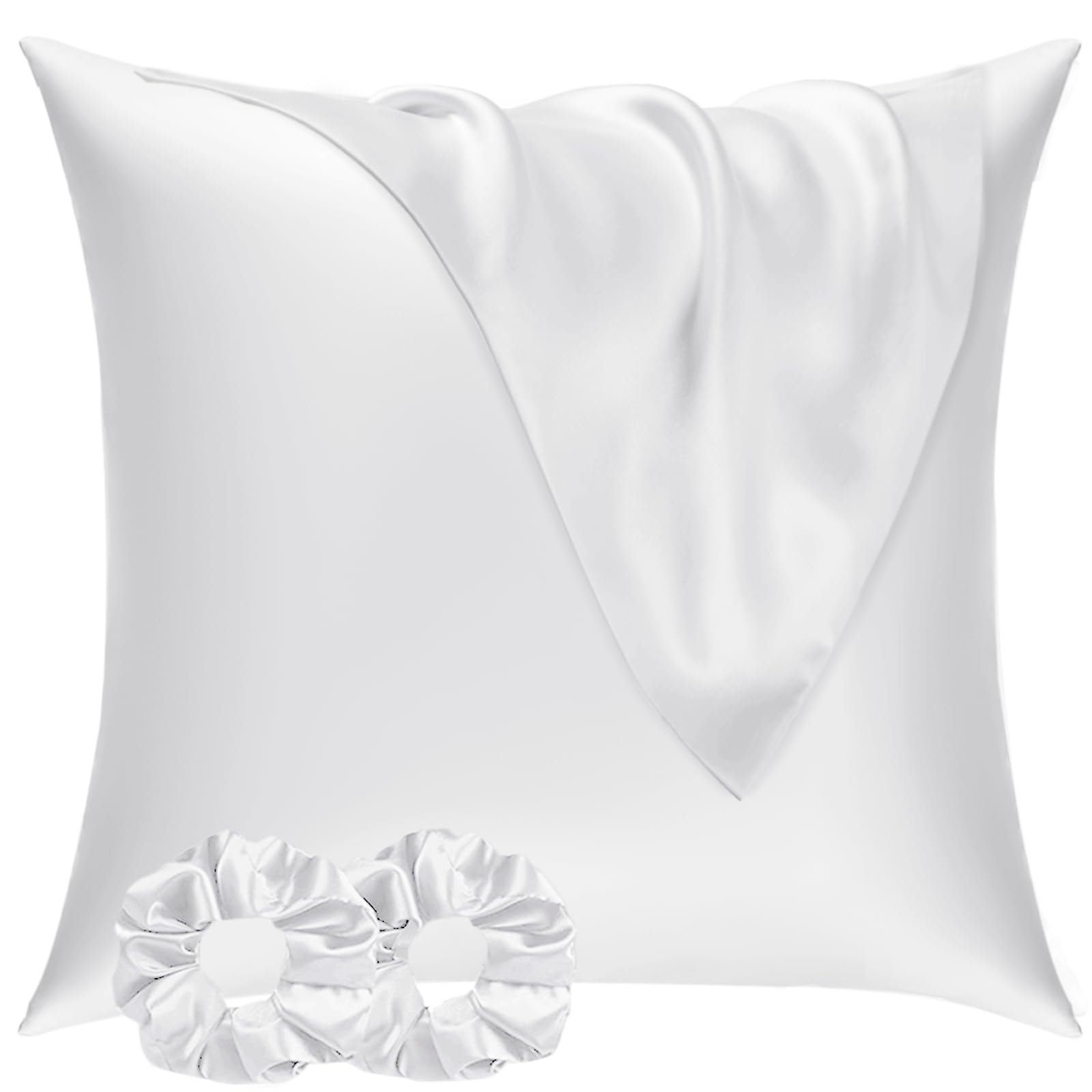 Vielit 2 Pack Satin Pillowcase for Hair and Skin,Soft as Silk Pillowcases for Hair and Skin,Easier Care than Silk Pillow Case White Pillowcases for 80x80cm Pillow Envelope & 2 Scrunchies