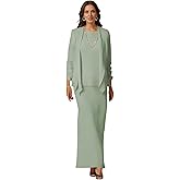 Chiffon Mother of The Bride Dresses Long Sleeve Formal Wedding Guest Dress for Women with Jacket