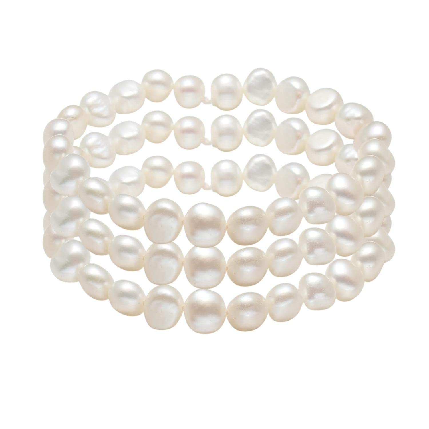 Treasure Bay Stunning 7-8mm Baroque Freshwater Pearl Bracelet for Women and Girls (Set of 3 White) โ image 1