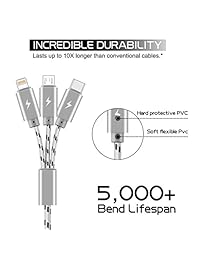 ASICEN - Cable de carga múltiple de nailon trenzado (9.8 ft, 3 en 1, con conector de teléfono tipo C micro USB para teléfono Galaxy S9 S8 S7 Hawei y más), color negro