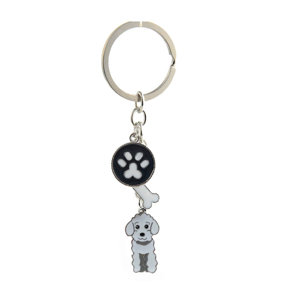 BbearT® Dog Key-ring Keychain,Cute Small Dog Puppy Metal Keychain Keyring Keyfob key tags Car Keyring Bag Charm (White Poodle)