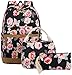 BLUBOON Teens Backpack Set Girls Women School Bags Bookbags 3 in 1 (Black-0019)