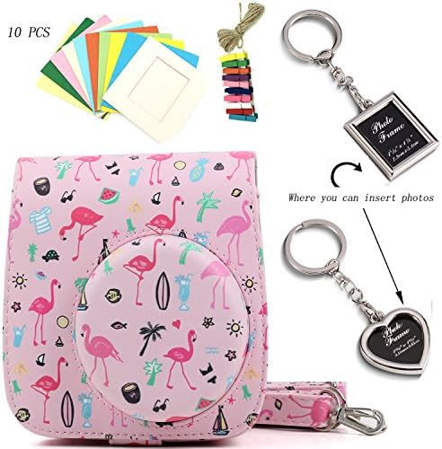 BGOING 4-in-1 Fujifilm Instax Mini 8/8+ 9 Watermelon Pink Camera Case Accessories Bundles (Camera Bag/Wall Decor Hanging Frames/Photo Frame Key Chain)