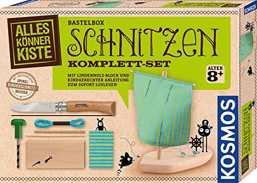 Kosmos 604608 AllesKoennerKiste Carving Complete Set, with Childrens Carving Knife, Basswood Block, Boat Carving Set, Craft Set for Children from 8 Years