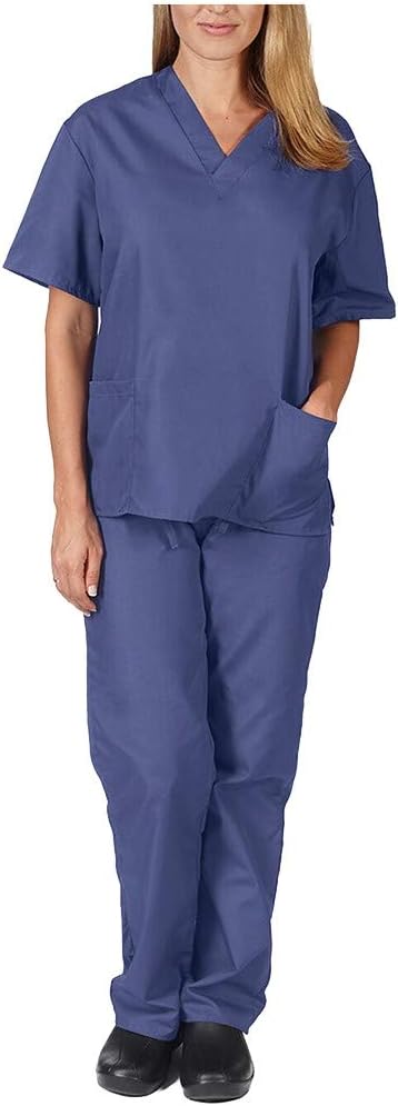 Uniforms Unisex Medical Scrub Set Healthcare Doctors Nurses Two-Piece Uniform - V-Neck TOP Tunic and Long Pants-Men and Women - 11 Colours Available - Brown Navy,Blue,and More