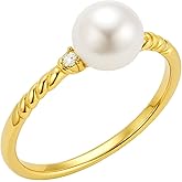LiteVibe Gold Pearl Ring for Women - Adjustable 14k Gold Cute Engagement Ring Dainty Pearl Finger Ring