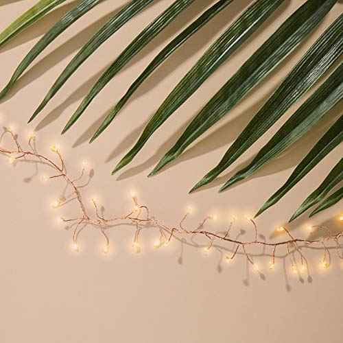 5 Ft Fairy Light Garland, Copper - 120 Starry LED Cluster Lights on a Bendable Rose Gold Wire, Plug-in or Battery Operated, Indoor/Outdoor Use, UL-Listed, Timer Included - Thumbnail 2