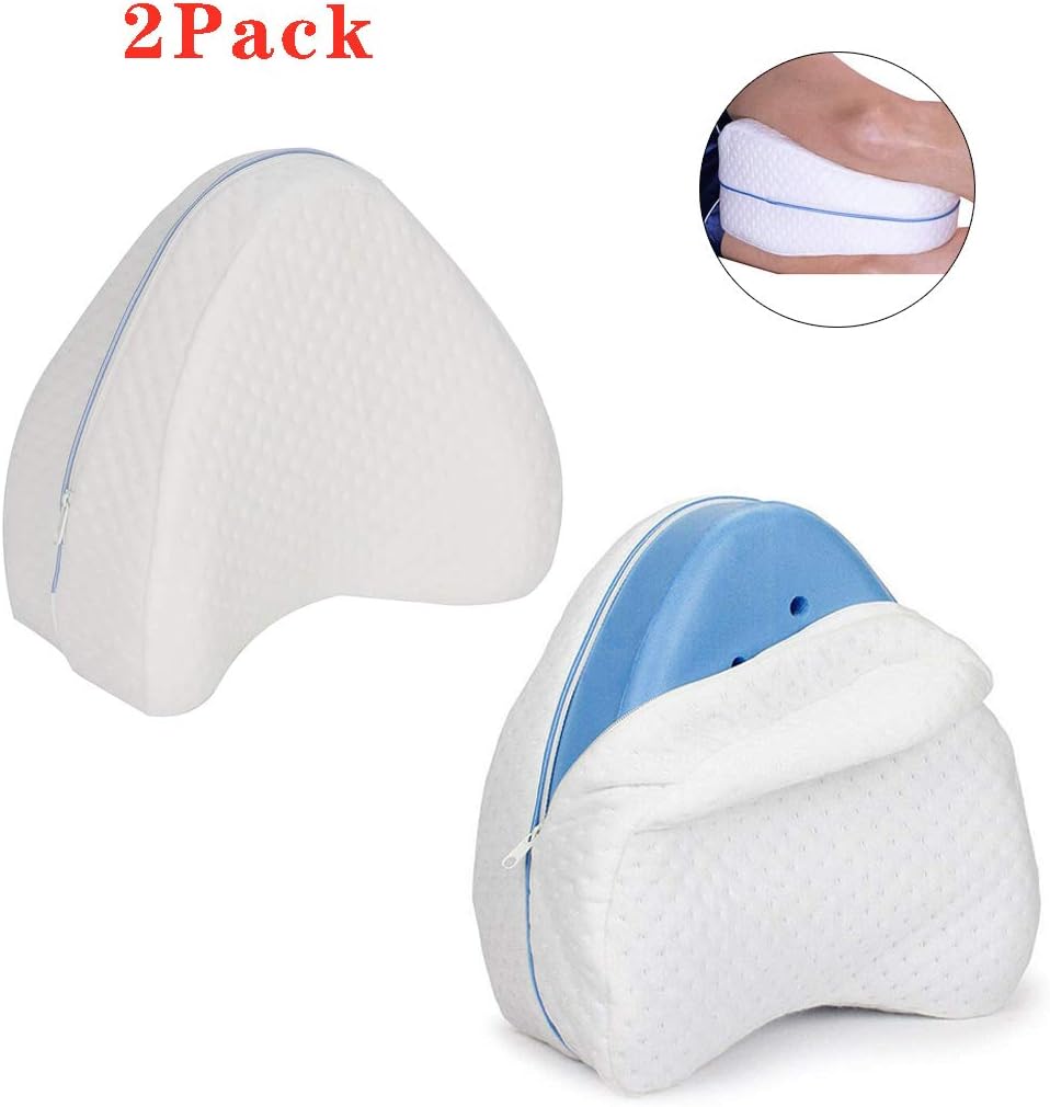 Modern Mummy 2 Pack Contour Legacy Leg Memory Foam Knee Pillow for Side Sleepers, Sciatic Nerve Pain Relief Leg Pillow for Back Pain, Leg Pain, Hip, Pregnancy, Knee Support with Washable Cover