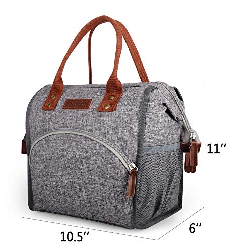 Lunch Bag, KOMUEE Insulated Lunch Box Wide-Open Lunch Tote Bag Large Drinks Holder Durable Nylon Thermal Snacks Organizer for Women Men Adults College Work Picnic Hiking Beach Fishing (grey)