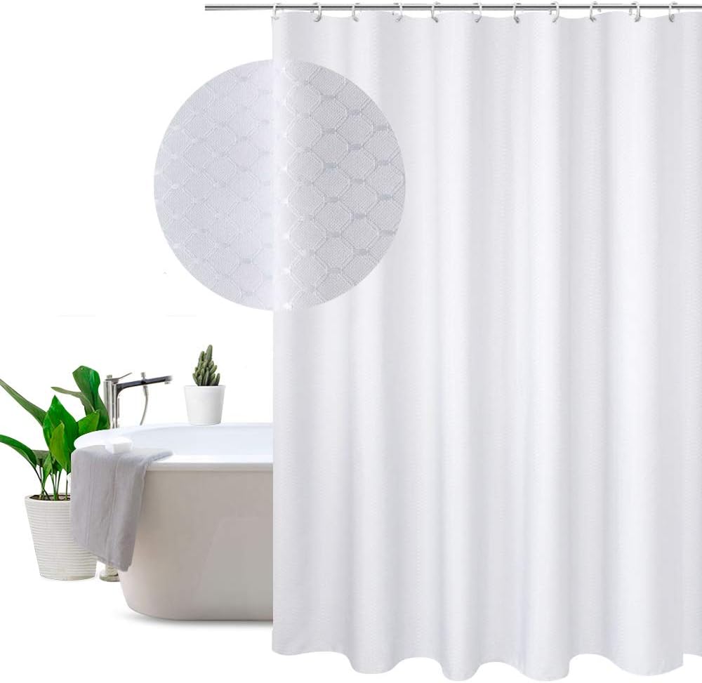 EurCross White Waffle Shower Curtain,Heavy Duty Polyester Water-resistant Machine Washable Bathroom Shower Curtain with 12pcs Hooks,180 x 180cm
