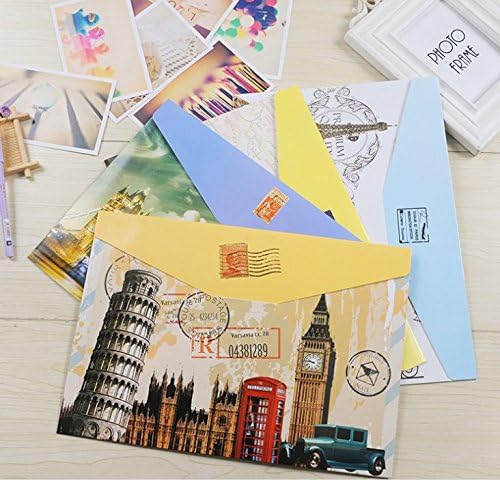 Pack Of 7,Paper Document File Carrying Case Retro Memory Seven World Attractions Folder A4 Size Folder,Paper Envelope Documents Pocket Folder