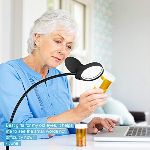 Dimmable Magnifying Glass Lamp with Clamp, LANCOSC Ultra Bright Lighted Real Glass Magnifier with 23" Flexible Gooseneck - Adjustable LED Light for Reading, Crafts, Hobbies, Tasks, Close Work (Black) - Thumbnail 7
