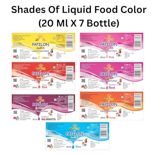 PAPILON FOOD FLAVOURS & COLOURS Shades Of Liquid Food Color (20 Ml X 7 Bottle) 2