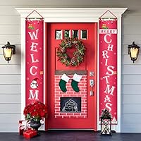 Hokic Christmas Decorations Welcome Merry Christmas Banner Outdoor Indoor Christmas Porch Sign Hanging Xmas Banner for Christmas New Year Decor Home Door Window Fireplace Décor