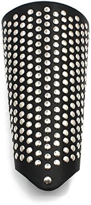 Mens Black Faux Leather Metal Arm Guards - Medieval Bracers